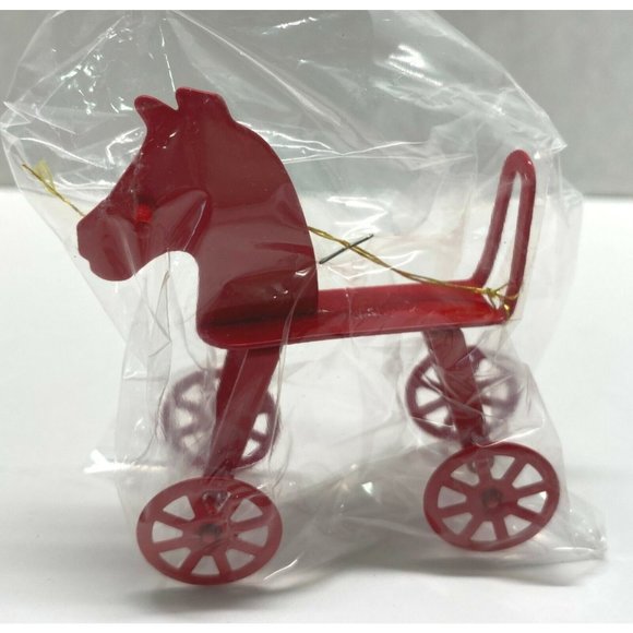 Red Horse Christmas Tree Ornament Vintage Rolling Metal Toy Taiwan 2.5 Inch - Picture 2 of 5